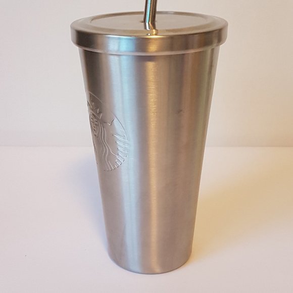 Starbucks Stainless Tumbler Straw Screw Top Lid Metal Cold Drink Traveler Mug - Picture 6 of 14